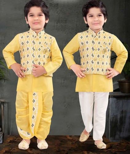 Boys Yellow Kids Ethnic Wear, Style : Dhoti Kurta, Kurta Pajama