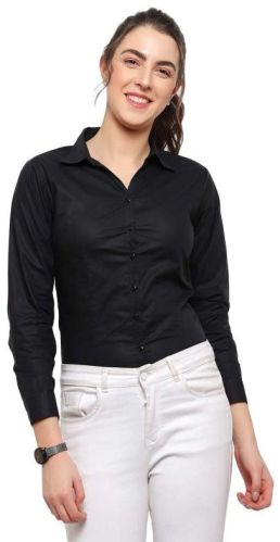 Plain Cotton Ladies Black Formal Shirt, Size : XL