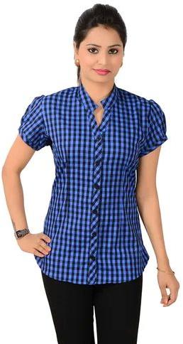 Checked Cotton Ladies Check Formal Shirt, Feature : Easily Washable, Comfortable