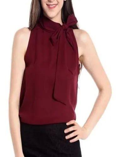 Plain Maroon Ladies Sleeveless Top, Size : XL