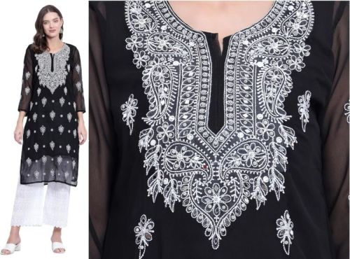 Chikankari Mirror Work Kurti, Occasion : Party Wear, Festive Wear, Ethnic Wear