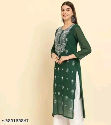 Georgette Chikankari Kurti Machine Work, Age Group : Adults