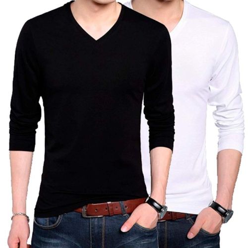 Cotton Plain Mens V Neck T-Shirts, Occasion : Casual Wear