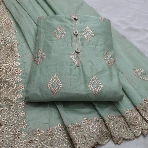 Embroidered Silk Dress Material, For Making Textile Garments, Feature : Anti-Wrinkle, Comfortable, Easily Washable