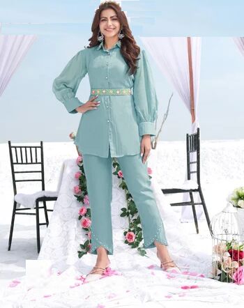 Regular Ladies Georgette Co Ord Set, Color : Sea Green