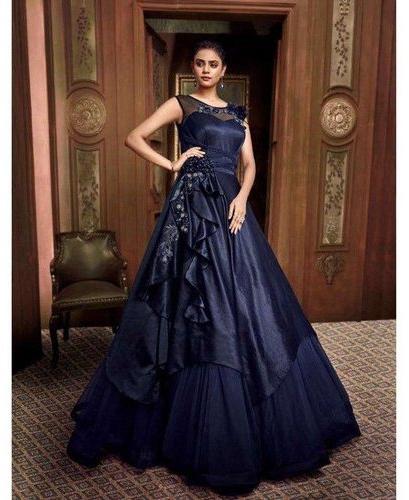 Chiffon Ladies Party Wear Gown, Size : M, XL