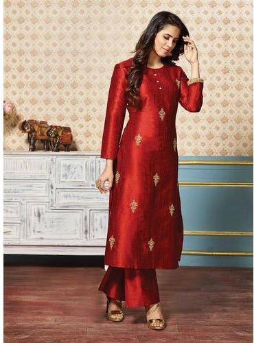 Festival Wear Ladies Silk Suit, Color : Red