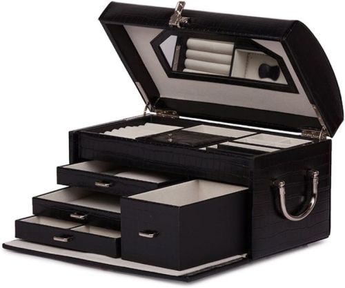 Black Plain Semi Leather Jewellery Box