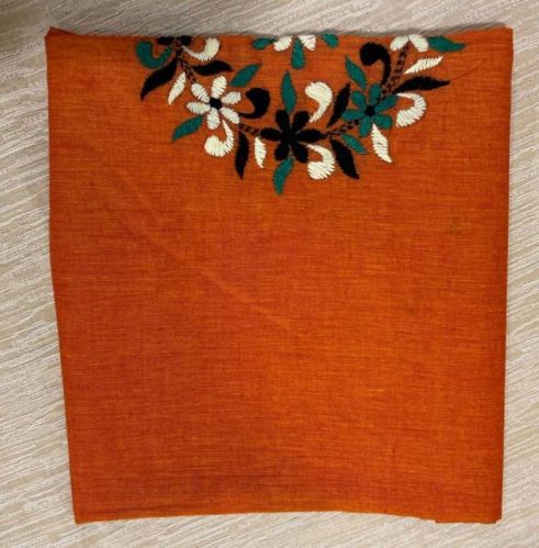 Embroidered Cotton Orange Blouse Fabric, Technics : Machine Made