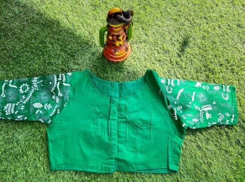 Cotton Hand Embroidered Green Blouse, Technics : Handloom