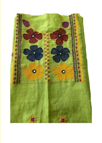 Embroidered Cotton Green Kurti Fabric