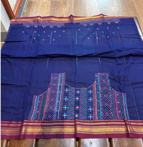 Pure Handloom Cotton Blue Blouse Fabric