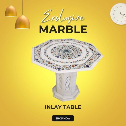 Custom Printed Stone Polished Marble Inlay Table Tops, For Jwelary, Size : 12x12ft, 2*2