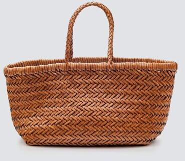 Triple Jump Small Tan Woven Leather Bags
