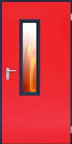 Red Hinged Polished Steel Plain Fire Resistant Door, For Hotel, Mall, Office