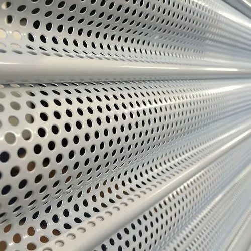 Grey Polished Perforated Rolling Shutter, For Industrial, Commercial, Shops, Shape : Rectangular
