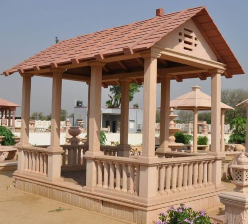 Light Red Carved Polished Sandstone Hut