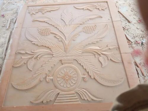 Pink Rectangle Carved Polished Sandstone Panel