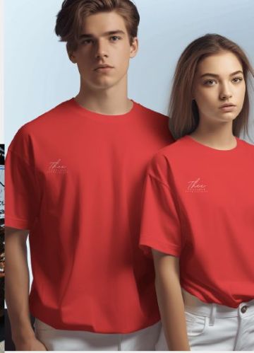 Half Sleeves Poly Cotton Printed Unisex Red T-Shirts, Size : All Sizes
