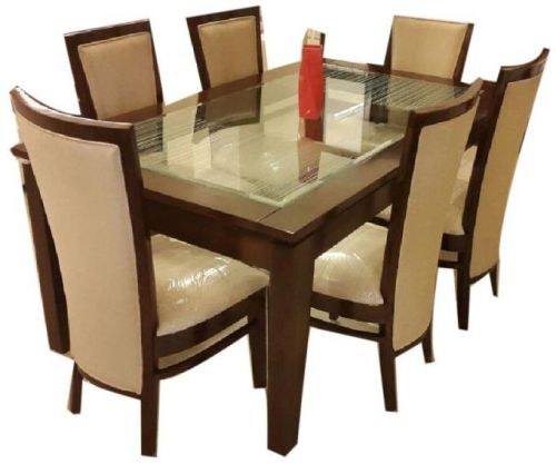 Rectangle 6 Seater Dining Table Set, For Restaurant, Hotel, Home, Fabric Material : Rexine