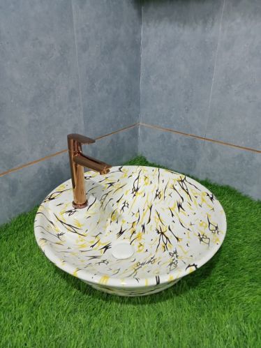 Polished Ceramic Printed Table Top Basin, For Home, Hotel, Office, Restaurant, Sink Style : Bowl