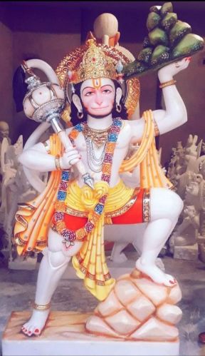 Multicolor Carved Marble Standing Hanuman Statue, For Worship