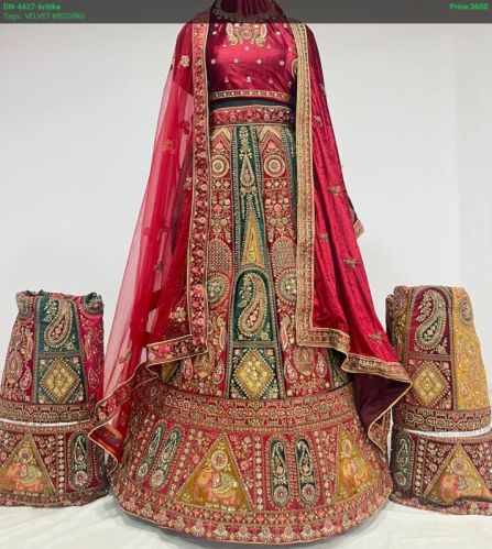 Lycra Velvet Bridal Lehenga Choli, Feature : Dry Cleaning