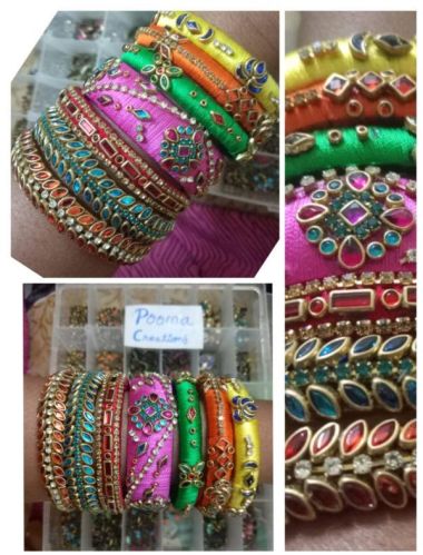 Pooma'sCreation's Neat Silk Thread Bangles, Size : 2.4, 2.6, 2.8, 2.10