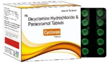 Dicyclomine Hydrochloride and Paracetamol Tablets, Packaging Type : Box