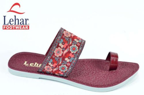 Maroon Lehar Ladies Embroidered Flat Slippers, For Casual Wear, Party Wear, Size : All Sizes