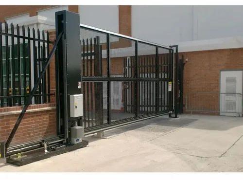 Black Iron Automatic Sliding Gate, For College, Outside The House, Parking Area, School
