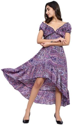 70% SILK 30% Viscose Printed Dance Dresses, Size : Free