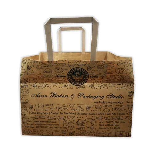 Brown Printed Bakery Cake Paper Bag, For Shopping