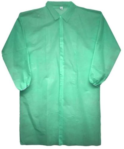 Full Sleeves Polypropylene Plain Green Disposable Lab Coat, For Laboratory, Size : Free Size