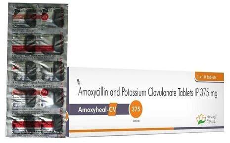 Amoxyheal CV 375mg Tablets, Packaging Type : Strip