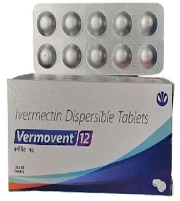 Vermovent Ivermectin Dispersible 12mg Tablets, Packaging Size : 10*10 Box