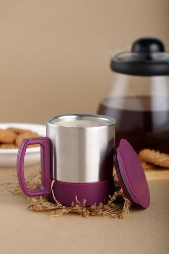 Round Polished Double Wall Coffee Cup, Handle Material : Steel