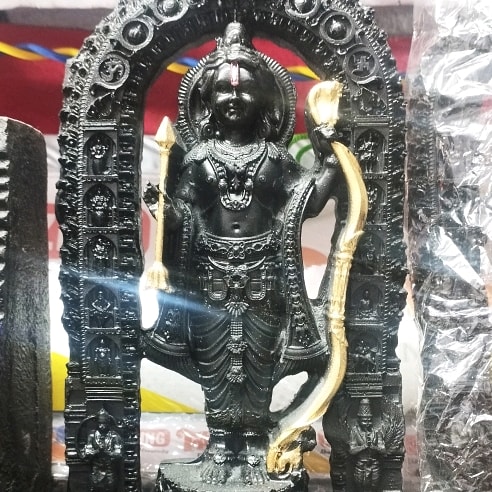 Black Golden Resin Marble RAM Lala Murti, For Worship, Packaging Size : 500g