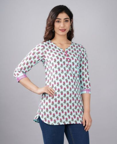 Printed Ladies Cotton Short Kurti, Occasion : Formal Wear