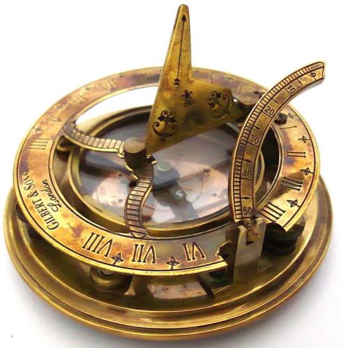 Solid Brass Sundial Compass With Wooden Box