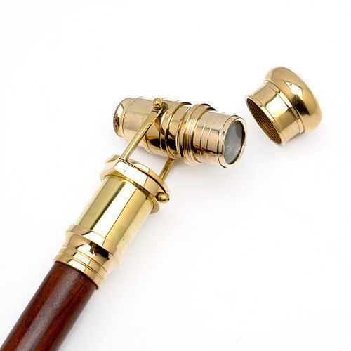 Walking Stick Cane With Telescope, For Decoration, Gifting, Handle Material : Brass