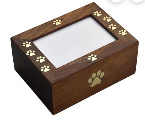 Polished Wooden Paw Urn Box, Color : Dark Brown