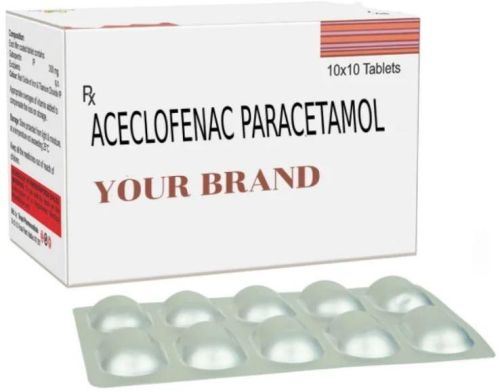 White Aceclofenac Paracetamol Tablets, For Clinical, Hospital, Packaging Size : 10-20tablets