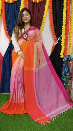 Unstitched Cotton Ladies Multicolor Handloom Saree, Width : 5.5 Meter