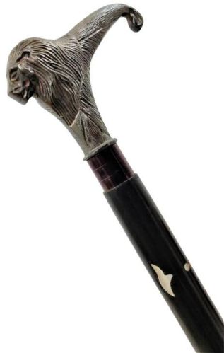 Antique Lion Head Handle 3-Fold Wooden Walking Stick