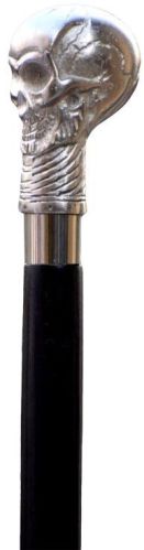 Silver Skull Head Handle Wooden Walking Stick