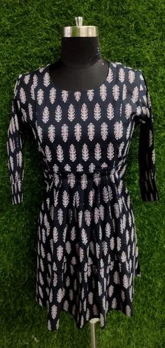 Ladies Black Printed Short Kurti, Size : All Sizes