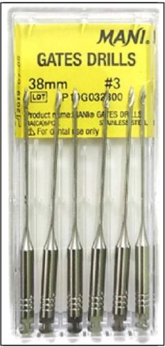 Mani Gates Drills 38mm (pack Of 6) Dental Root Canal Endodontic Files