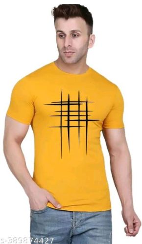 Regular Half Yellow Polyester Men Short Sleeve Tshirt, For Casual, Packaging Type : Packet