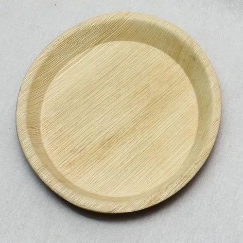 Creamy 6 Inch Round Areca Leaf Plate, For Serving Food, Packaging Type : Plastic Packet